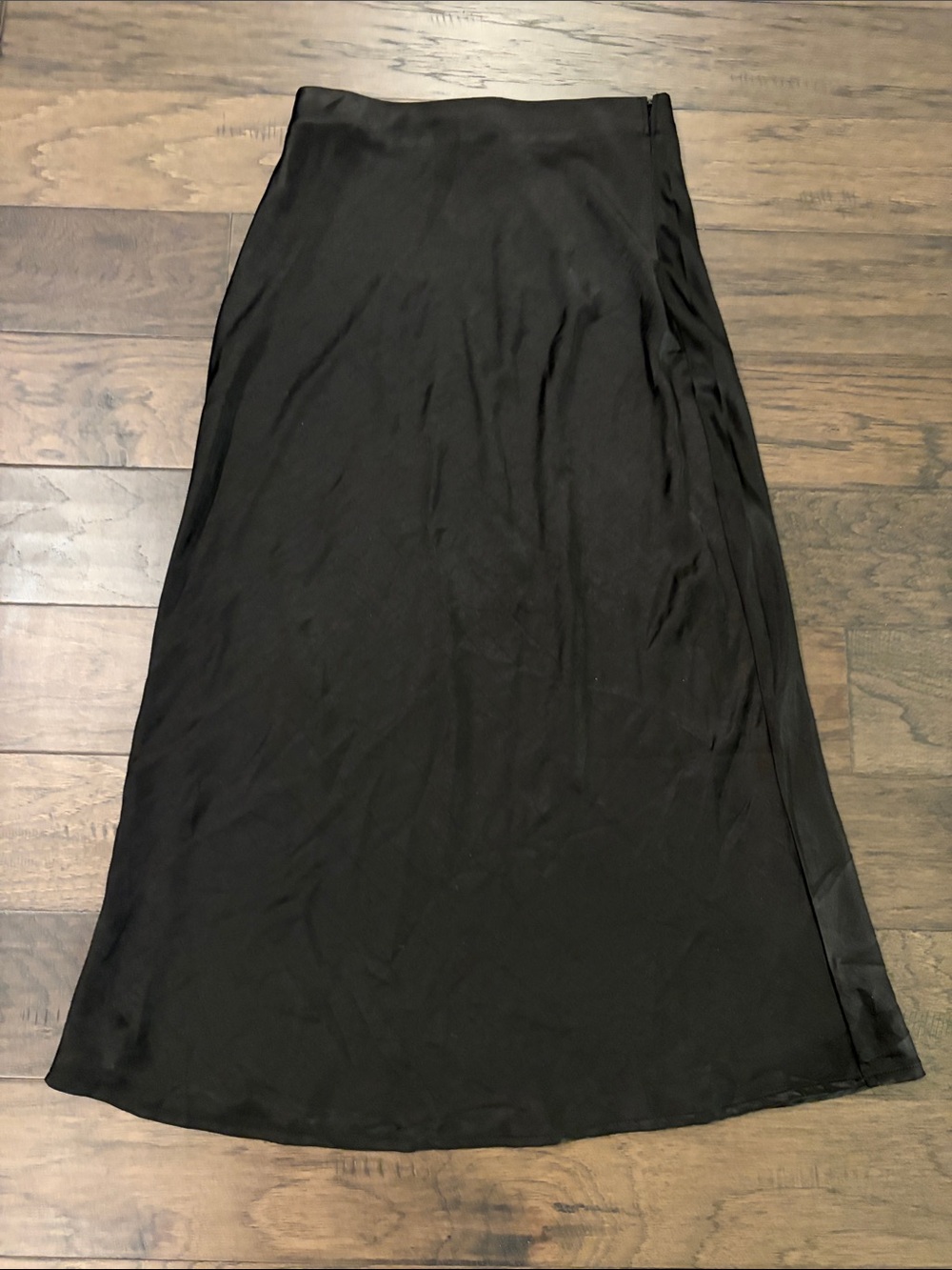 New With Tags By February Black Satin Slip Skirt Sz M